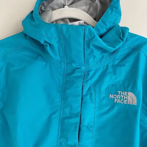 The North Face Womens HyVent Rain Jacket Blue Hooded Size Small Drawstring Waist