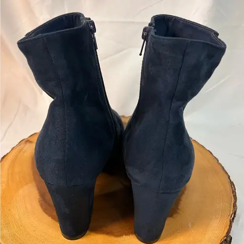 Allegra K Women's Round Toe Side Zip Chunky Heel Ankle Boots Navy Blue Size 10