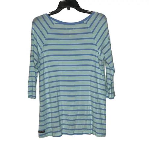 Matilda Jane Matilda Jane T-Shirt Size Small Blue Striped Stretch Blend Womens 3/4 Sleeve