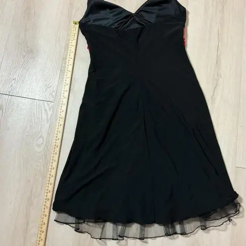 Y2K Black Halter Dress Red Satin Sash Ruched Waist Flounce Hem Gothic Glam