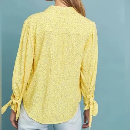 Maeve Anthropologie Yellow Blithe Button Up Tie Accent Blouse Top Size 4
