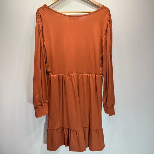 Inner beauty Rust Orange Baby Doll Tiered Ruffle Long Sleeve V Neck Knit Dress