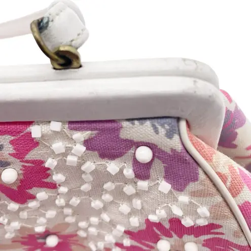 Vintage Magid Beaded Floral Clutch Purse White Pink Purple w Coin Pouch Beaded