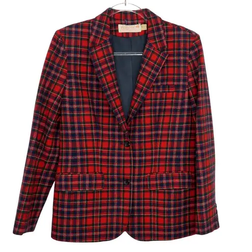 Pendleton 1980s Vintage Red Plaid Wool Blazer Jacket Medium Retro