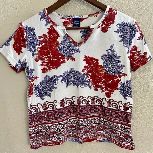 High Sierra White Red Paisley Floral Top