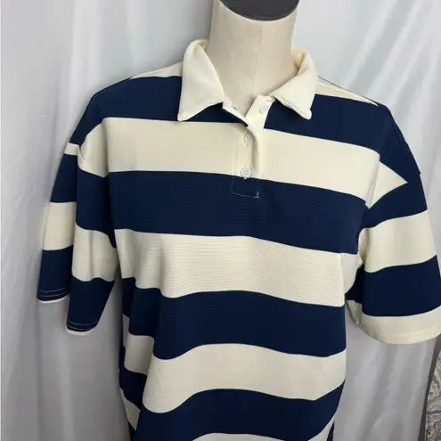 Striped Navy and Cream Top Loose Polo Short Sleeve T