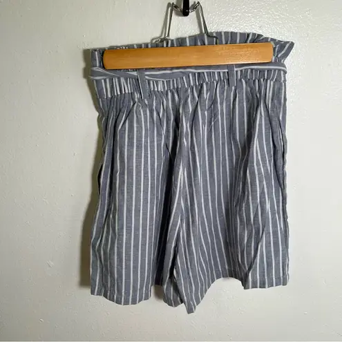 High Paper Bag Waist Shorts Light Blue White Stripes Size XS