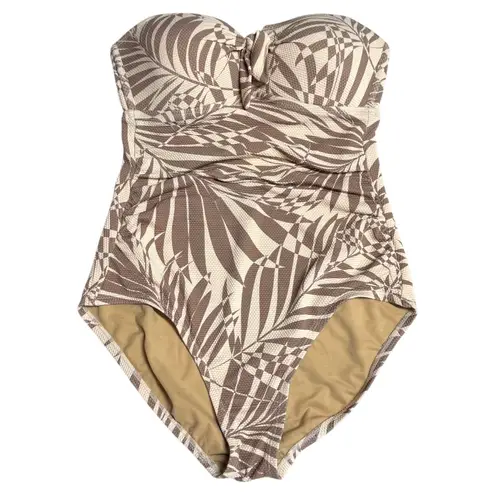 Kona Sol Kona Soul Pique Bandeau Strapless One Piece Swimsuit Tan Beige Medium