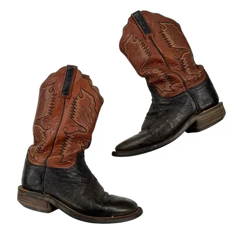 Lucchese Women’s Sanded Shark Leather Cowboy Western Boots Black Brown Size 7.5