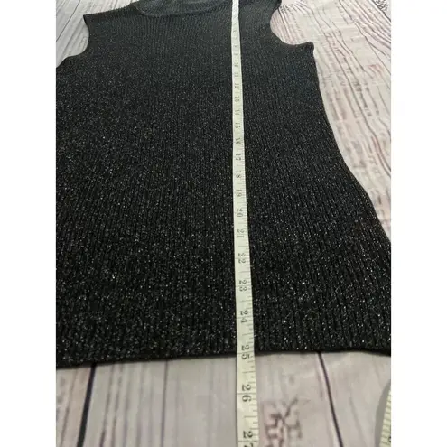 Dana Buchman Sleeveless Sweater Womens M Shimmery Black Mock Neck Ribbed Stretch