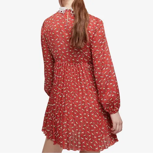 Maje NWT Rouges Raina Horse-Print Jacquard Dress with Guipure Collar Size US 4