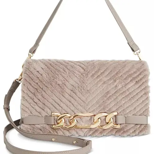 INC International Concepts Tan Gold Clutch with Chain Detail