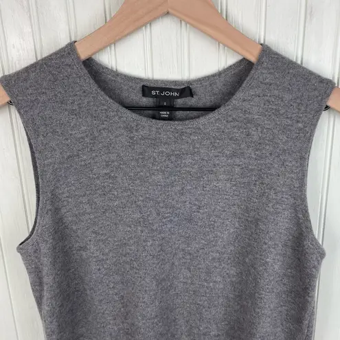 St. John Scoop Neck Wool-Blend Shell Knit Tank Grey Melange Women's Size Small