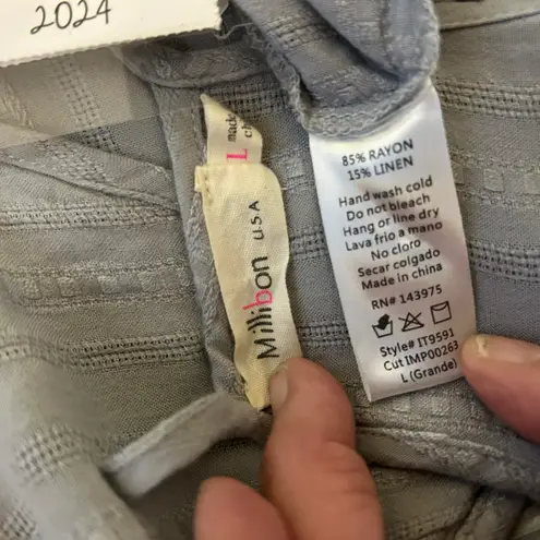 Millibon USA Sleeveless Gray Top SZ L Spaghetti Straps Linen Blend Tie Waist Size L