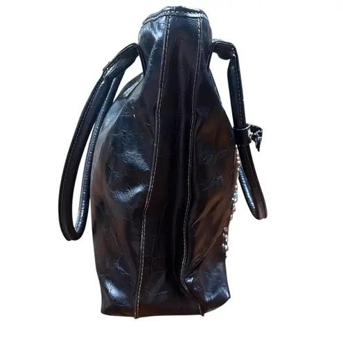 Country Road Purse Black Faux Leather Turquoise Cowgirl Western Rhinestone Studs