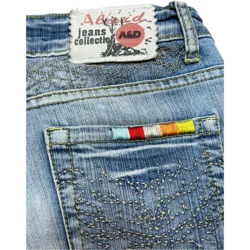 Rare Alevìd Jeans A&D Light Wash Straight Leg Low Rise Rainbow Trim Y2K Boho 6 Blue