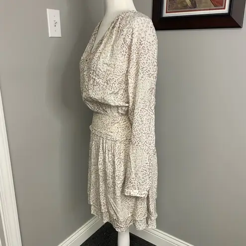 Rails Dress Womens XS Mini Animal Print Leopard Long Sleeve Jasmine Smocked