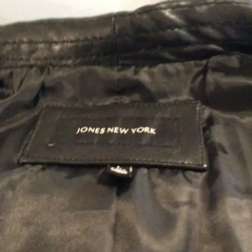 Jones New York Leather  Jacket Womens Black Large L Tie