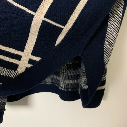 Anne Klein  Plaid Oversized tunic Sweater Shrug Size Small Navy Tan