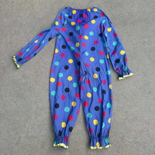 Vintage handmade blue Polkadot clown suit with pom detail on front MEDIUM?