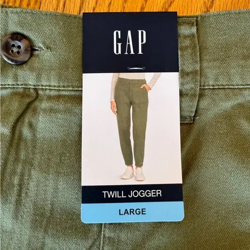 Gap  Women's Large Button Front Twill Jogger Four Leaf Clover Olive Green NWT