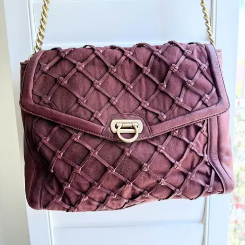 Pour La Victoire Knotted Leather Canvas Satchel Shoulder Bag in Oxblood & Gold