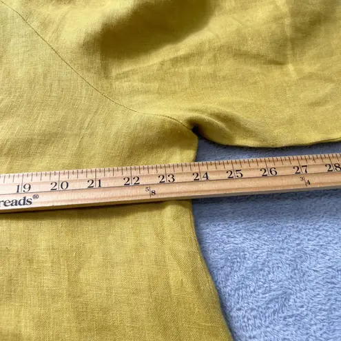 Jones & Co 100% Linen Jacket L Yellow Hooded Button Front High Low Hem Roll Tab Gold Size L