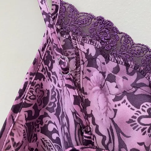VTG Sophia by Delicates Women's Medium Satin Lace Floral Slip Dress Nightgown Purple