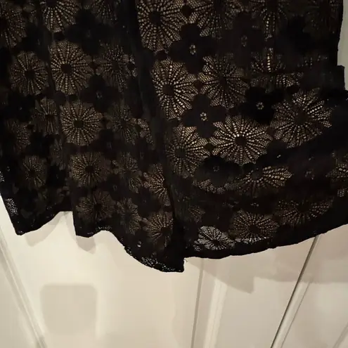 Bleuh Ciel Moody Floral Whimsy Goth Black Lace Nude Lined Halter Romper Size L - Image 7