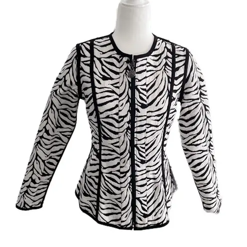TRIMDIN Serengeti Collection Reversible Zebra Peplum Blazer Black White Zip XS