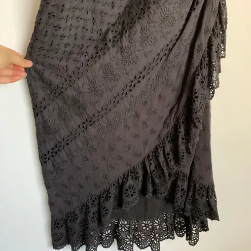 Ulla Johnson Gwyneth Eyelet Embroidered One Shoulder Puff Sleeve Tie Bow Dress