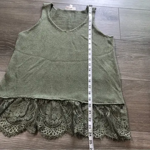 Cloud Chaser Green Lace Trim Womens Sleeveless Knit Tunic Tank Top Size Medium