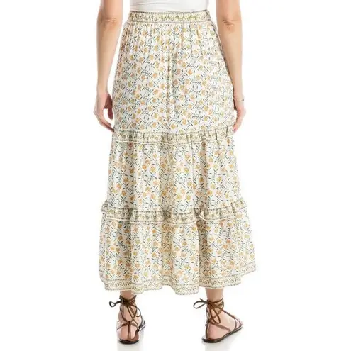 MAX STUDIO LONDON Womens Tiered Maxi Skirt Yellow Floral Print Elastic Waist XL White