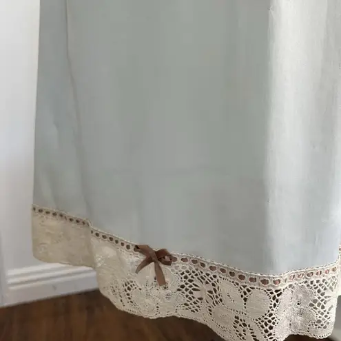 Vintage Fairy Grunge Mint Green Midi Half Slip Skirt with Lace Brown Bow Dainty Size undefined