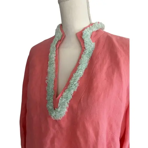 Sail To Sable Coral Mint Green STS Linen Shift Dress Size Large