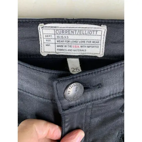 CURRENT ELLIOT The Soho Zip Stiletto Black Coated Skinny Jeans Moto Size 25