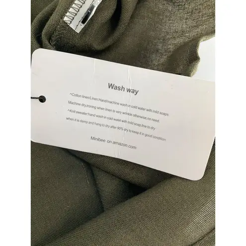 Mini bee Womens Olive Green Linen Blend Short Sleeve Tunic Top XXL Lagenlook