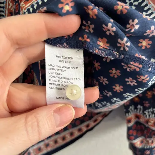 Trovata Bird Of Paradis Blue & Pink Floral Print Long Sleeve Silk Blouse Size M Size M