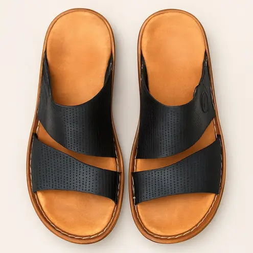 Rieker Leather Slide Sandals Black Comfort Slip