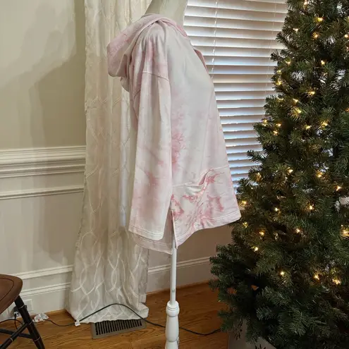 MELLODAY Tie Dye Hoodie Long Sleeve V Neck Pullover Pink White pockets XL