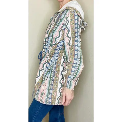 Contempo Casuals Vintage Pastel Tribal Floral Printed Oversized Hooded Jacket