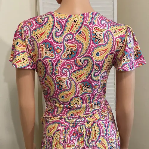 Boden USA BODEN Evangeline Jersey Faux Wrap Dress Party Pink Summer Paisley Size 6 NWT