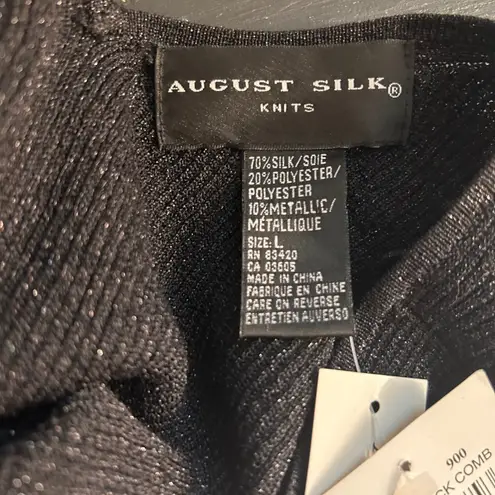 August Silk Womens Cami Top Size L Black Knit Metallic Thread Sleeveless V Neck