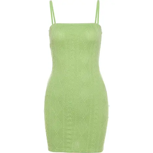 Women Bodycon Sundress Knitted Spaghetti Strap Tight Waist Knit Stretch xs new Green