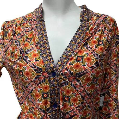 Tacera Women’s M Dress Pink Blue Floral Geometric Print 3/4 Sleeve Jersey