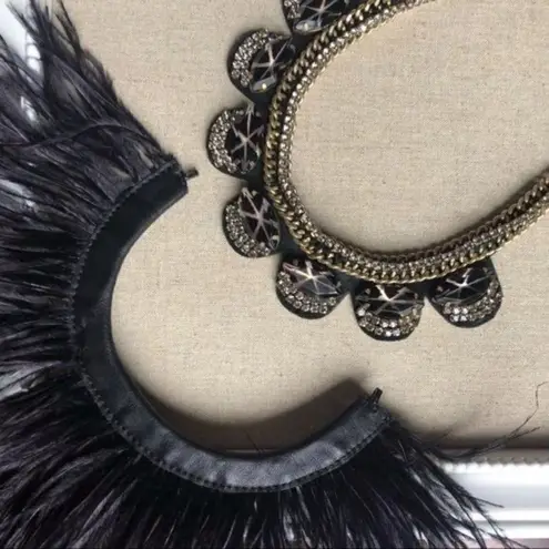 Stella & Dot gold black harper ostrich feather versatile statement necklace $198
