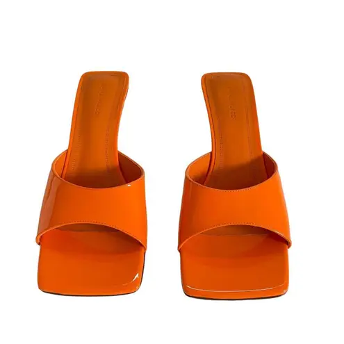 Amina Muaddi Laura 65 Patent Leather Heeled Mule Sandals Orange Size EU 38 US 8
