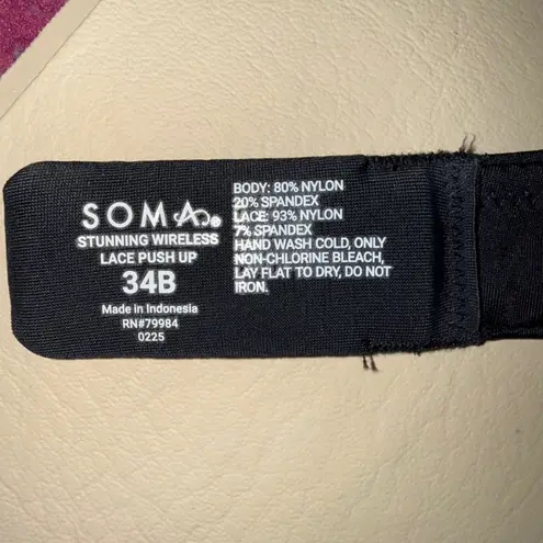 Soma Black Stunning Wireless Lace Push Up Bra 34B