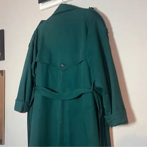 Vintage Double Breasted Trench Coat Womens Teal Green Size 12 Lined Long Belted