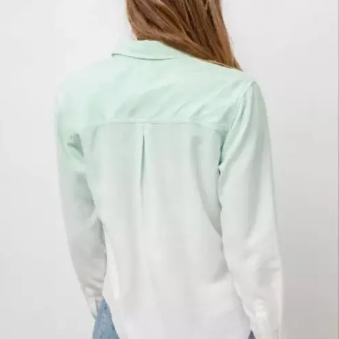Rails Ingrid Dip Dye Mint Julep Linen Blend Button Up Shirt Lightweight Collared